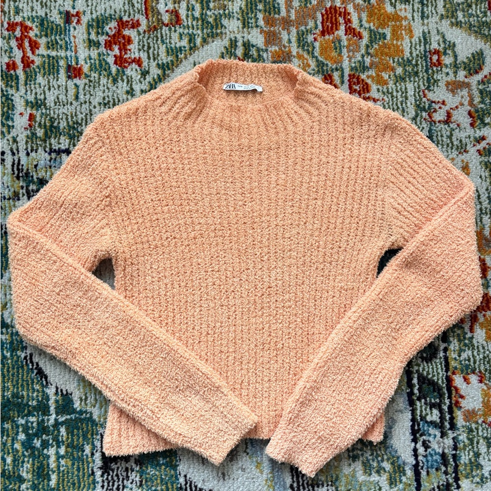 Zara Orange Cowl Neck Sweater Chunky Knit